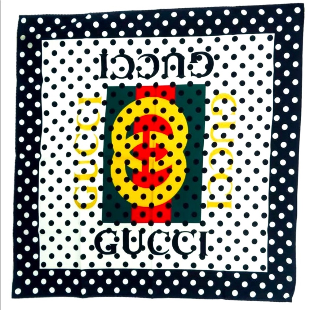 Gucci Scarf Vintage Logo Polka Dot Silk Twill 100%